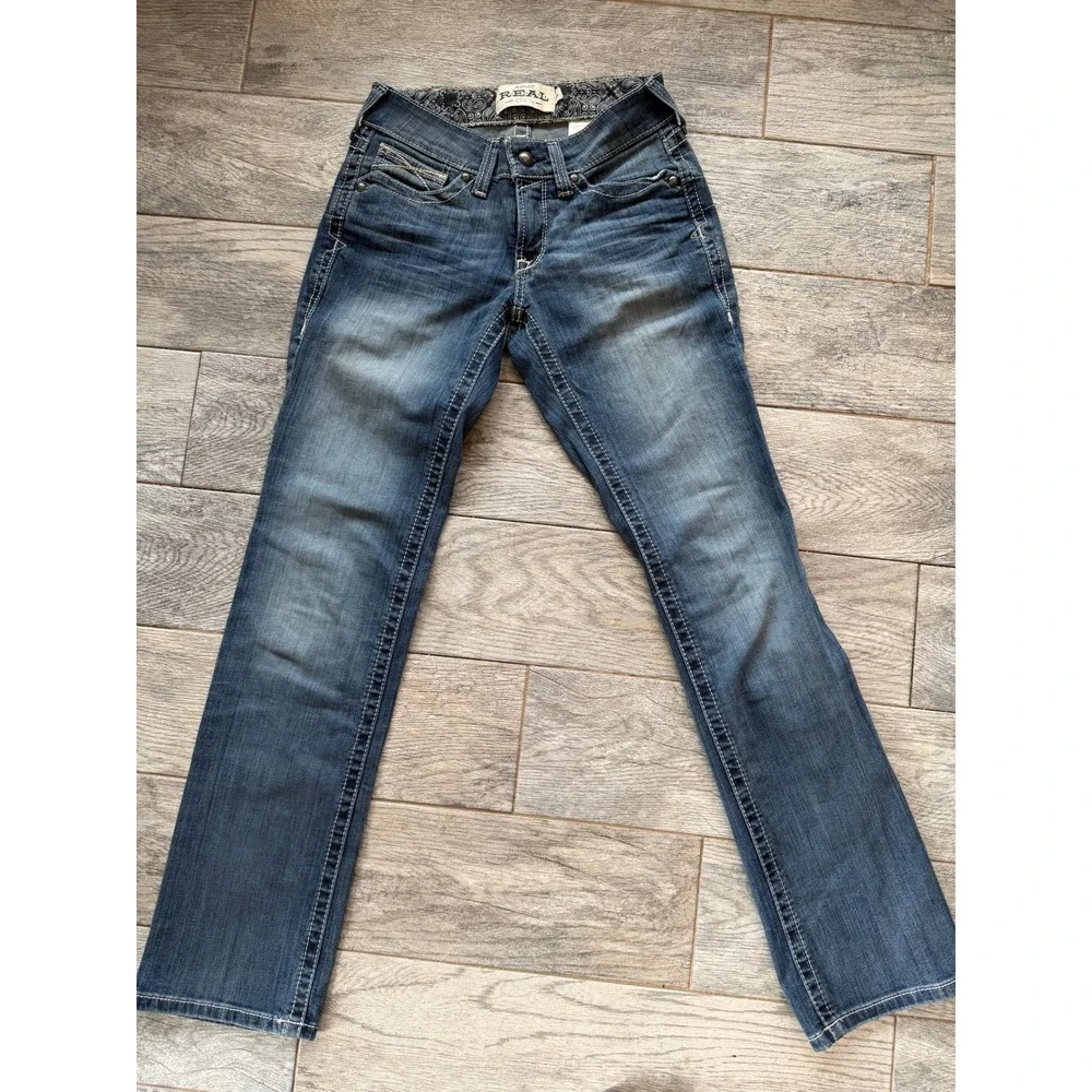 Ariat REAL Denim Straight Leg Jeans 26 26R Rainstorm Icon Mid Rise Western Jean